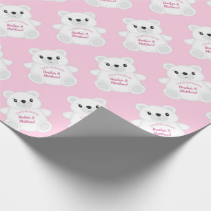 Polar Bear Baby Shower Pink Wrapping Paper