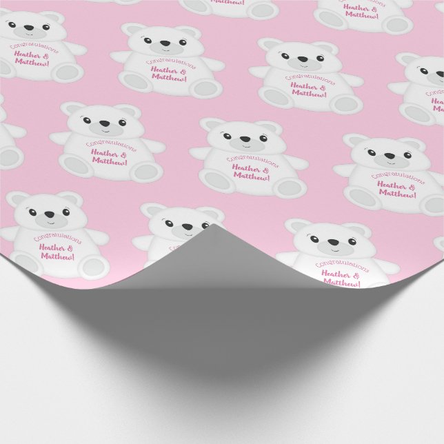 Polar Bear Baby Shower Pink Wrapping Paper (Corner)