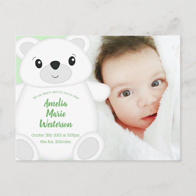 Polar Bear Baby Shower Postcard (Front)