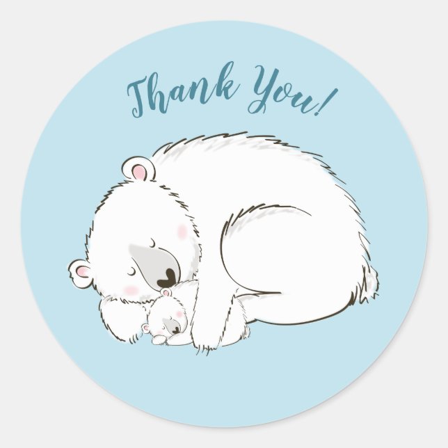 Polar Bear Baby Shower Winter Blue Boy Classic Round Sticker (Front)
