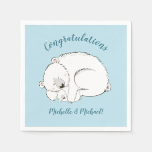 Polar Bear Baby Shower Winter Blue Boy Napkin