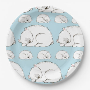 Polar Bear Baby Shower Winter Blue Boy Paper Plate