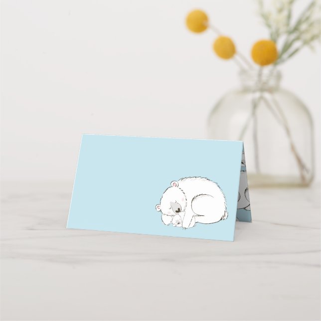 Polar Bear Baby Shower Winter Blue Boy Place Card (Front)