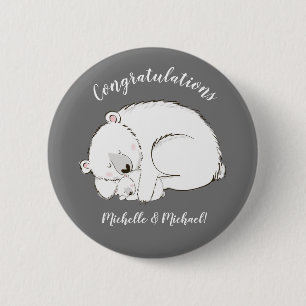 Polar Bear Baby Shower Winter Grey Gender Neutral 6 Cm Round Badge