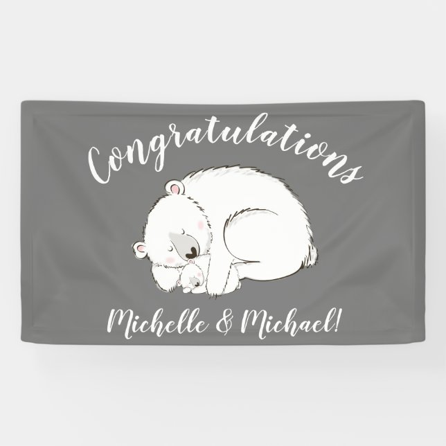 Polar Bear Baby Shower Winter Grey Gender Neutral Banner (Horizontal)