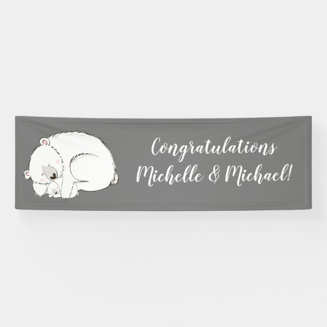 Polar Bear Baby Shower Winter Grey Gender Neutral Banner (Horizontal)