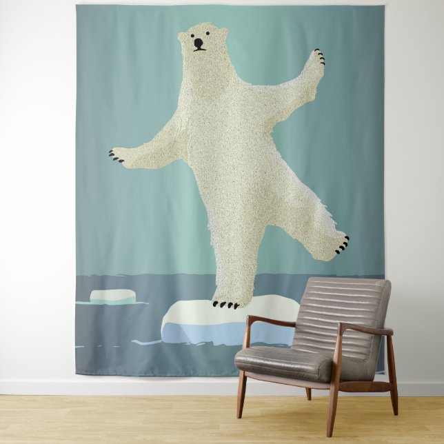 Polar Bear Balancing on Iceberg Artwork Tapestry (In Situ)