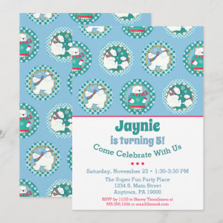 Polar Bear Birthday Invitation Winter Party Blue