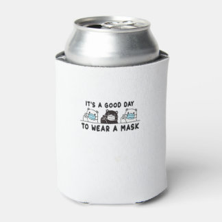 Polar Bear Black Bear Wearing Face Mask Cute Funny Can Cooler