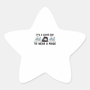 Polar Bear Black Bear Wearing Face Mask Cute Funny Star Sticker