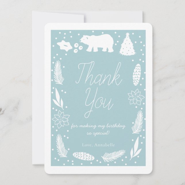 Polar Bear Blue Birthday Thank You Card (Front)