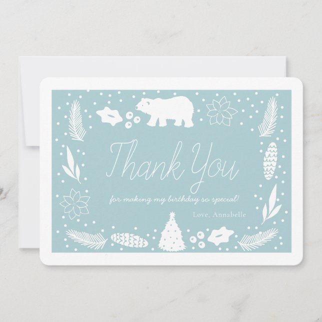 Polar Bear Blue Birthday Thank You Card (Front)