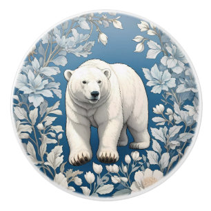 Polar Bear Blue Floral William Morris Inspired Ceramic Knob