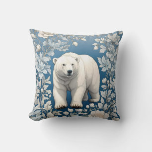 Polar Bear Blue Floral William Morris Inspired  Cushion