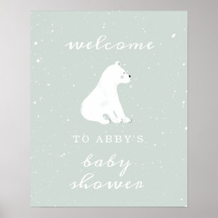 Polar Bear Blue Snow Baby Shower Welcome Poster