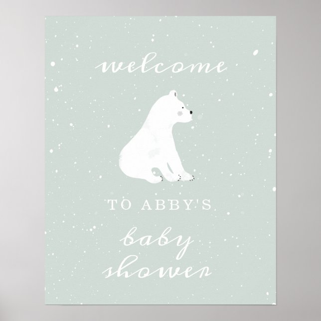 Polar Bear Blue Snow Baby Shower Welcome  Poster (Front)