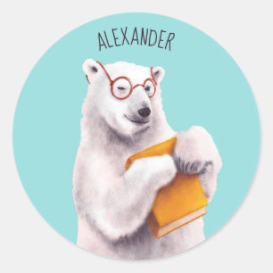 Polar Bear Book Lover Nerdy Classic Round Sticker