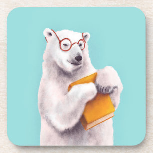 Polar Bear Book Lover Nerdy Coaster