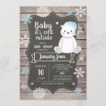 Polar Bear Boy Baby Shower Invitation I Blue<br><div class="desc">Check out these adorable blue polar bear invitations. This cute winter themed invitation features a cute polar bear illustration with a blue winter hat. The invitation is designed with a wood and chalkboard background and snowflakes creating a cosy rustic feel. Personalise your invitation with the guest of honours name and...</div>