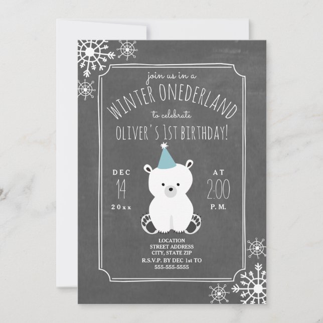 Polar Bear Boy Winter ONEderland First Birthday Invitation (Front)