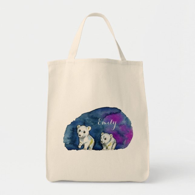 Polar Bear Brothers Watercolor Painting Tote Bag (Front)
