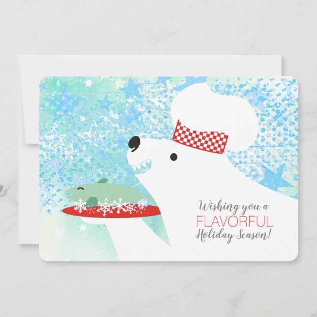 polar bear chef catering restaurant Christmas card (Front)