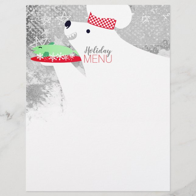 Polar bear chef Christmas holiday menu letterhead (Front)