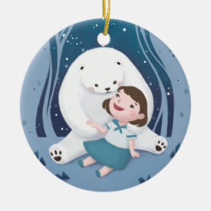 Polar Bear & Child Illustration Ceramic Ornament