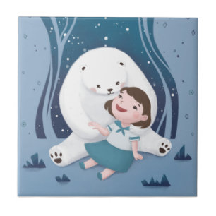 Polar Bear & Child Illustration Ceramic Tile