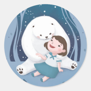 Polar Bear & Child Illustration Classic Round Sticker