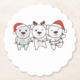 Polar Bear Christmas Animals Cute Polar Bear Paper Coaster