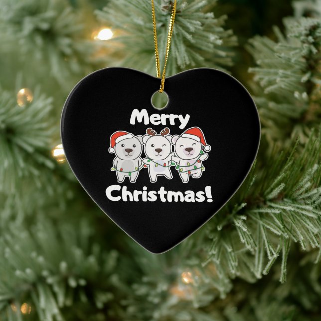 Polar Bear Christmas Animals Polar Bears Merry Ceramic Ornament (Tree)