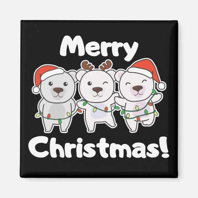 Polar Bear Christmas Animals Polar Bears Merry Mag Magnet (Front)