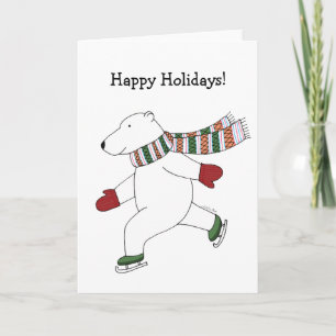 Polar Bear Christmas Card Ice Skating Polar Bear