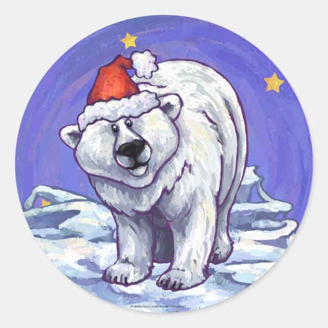 Polar Bear Christmas Classic Round Sticker (Front)