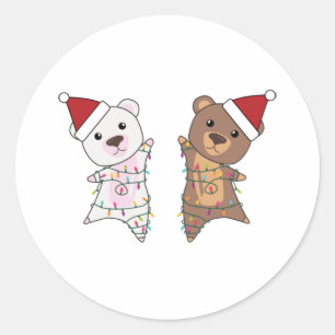 Polar Bear Christmas Cute Animals Polar Bear Brown Classic Round Sticker