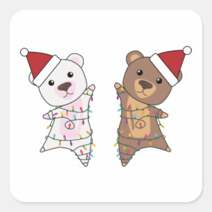 Polar Bear Christmas Cute Animals Polar Bear Brown Square Sticker