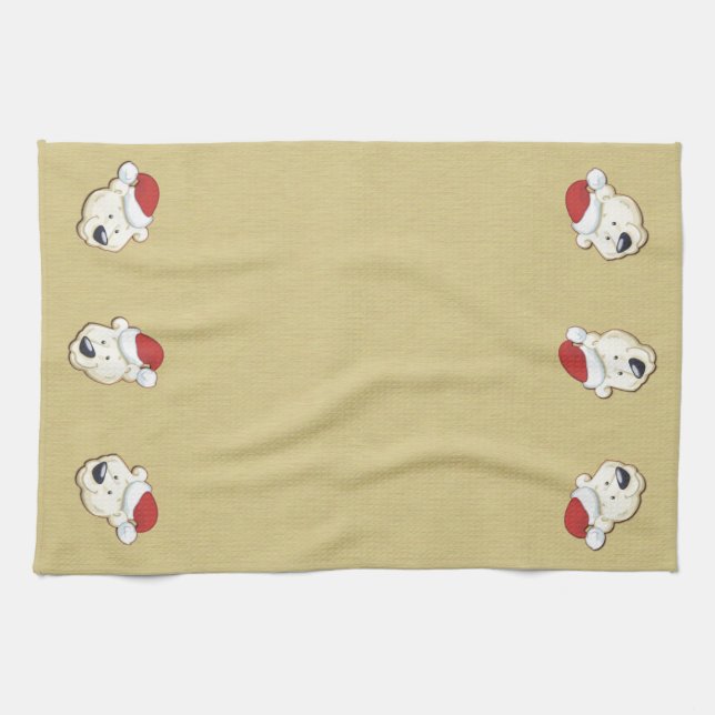Polar Bear Christmas Gold Tea Towel (Horizontal)