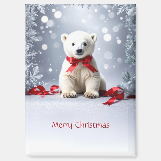 Polar Bear Christmas Holiday Magnet (Front)