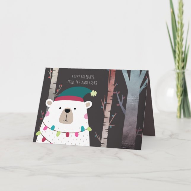 Polar Bear Christmas Holidays Modern Personalized Card (Front)