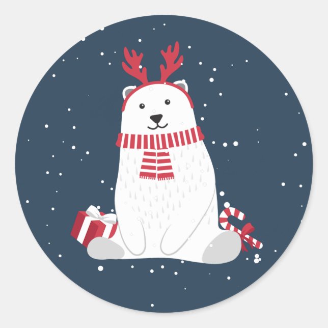 Polar Bear Christmas ID851 Classic Round Sticker (Front)