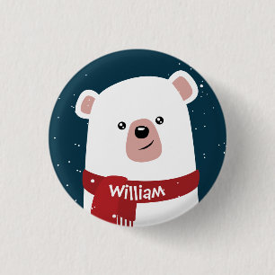 Polar Bear Christmas New Year's Personalised 3 Cm Round Badge