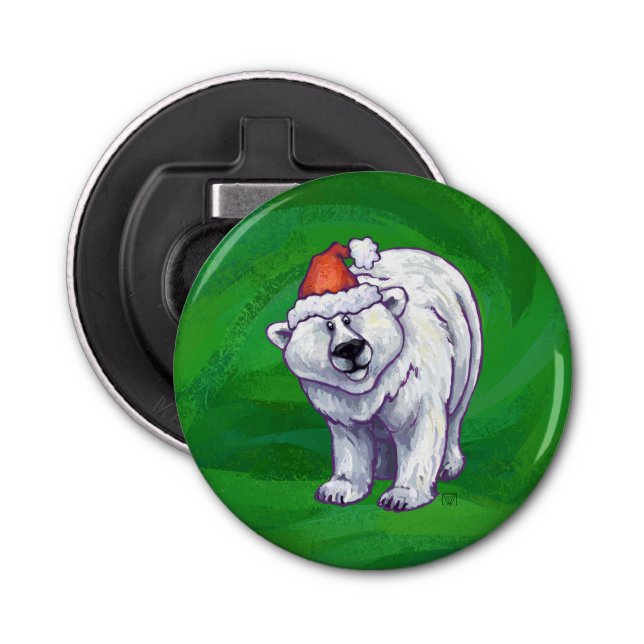 Polar Bear Christmas On Green Bottle Opener (Front)