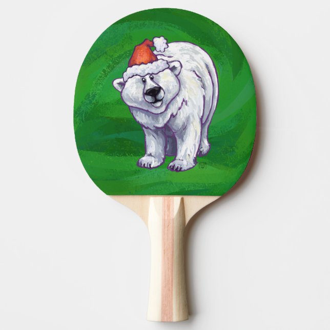 Polar Bear Christmas On Green Ping Pong Paddle (Front)