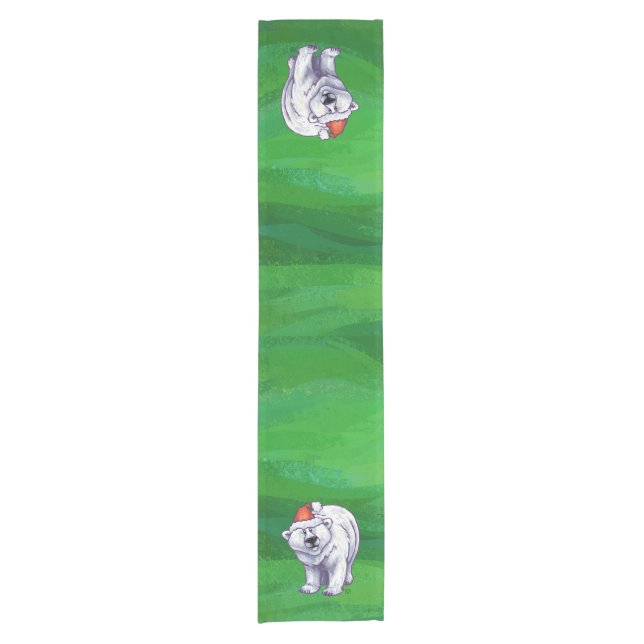 Polar Bear Christmas On Green Short Table Runner (Front)
