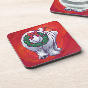 Polar Bear Christmas On Red Coaster
