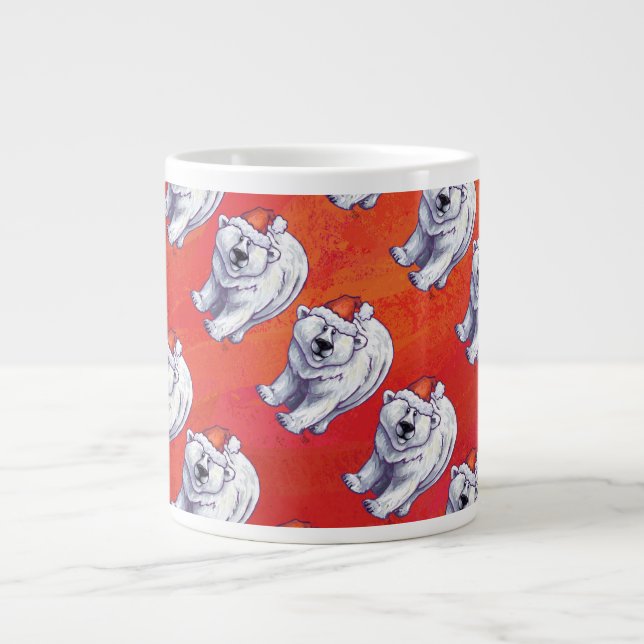 Polar Bear Christmas On Red Large Coffee Mug (Front)