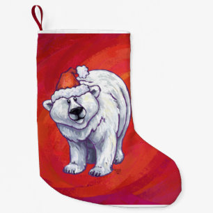 Polar Bear Christmas On Red Small Christmas Stocking