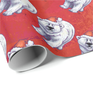 Polar Bear Christmas On Red Wrapping Paper