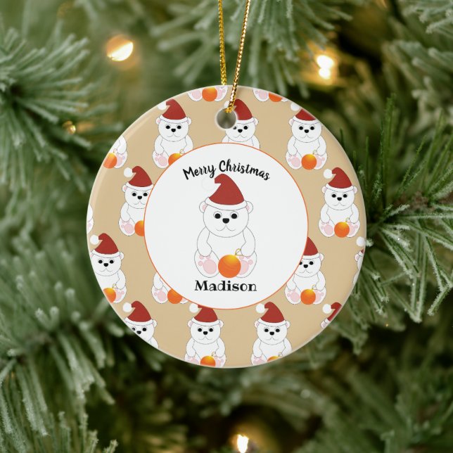 Polar bear Christmas ornament pattern Personalise (Tree)